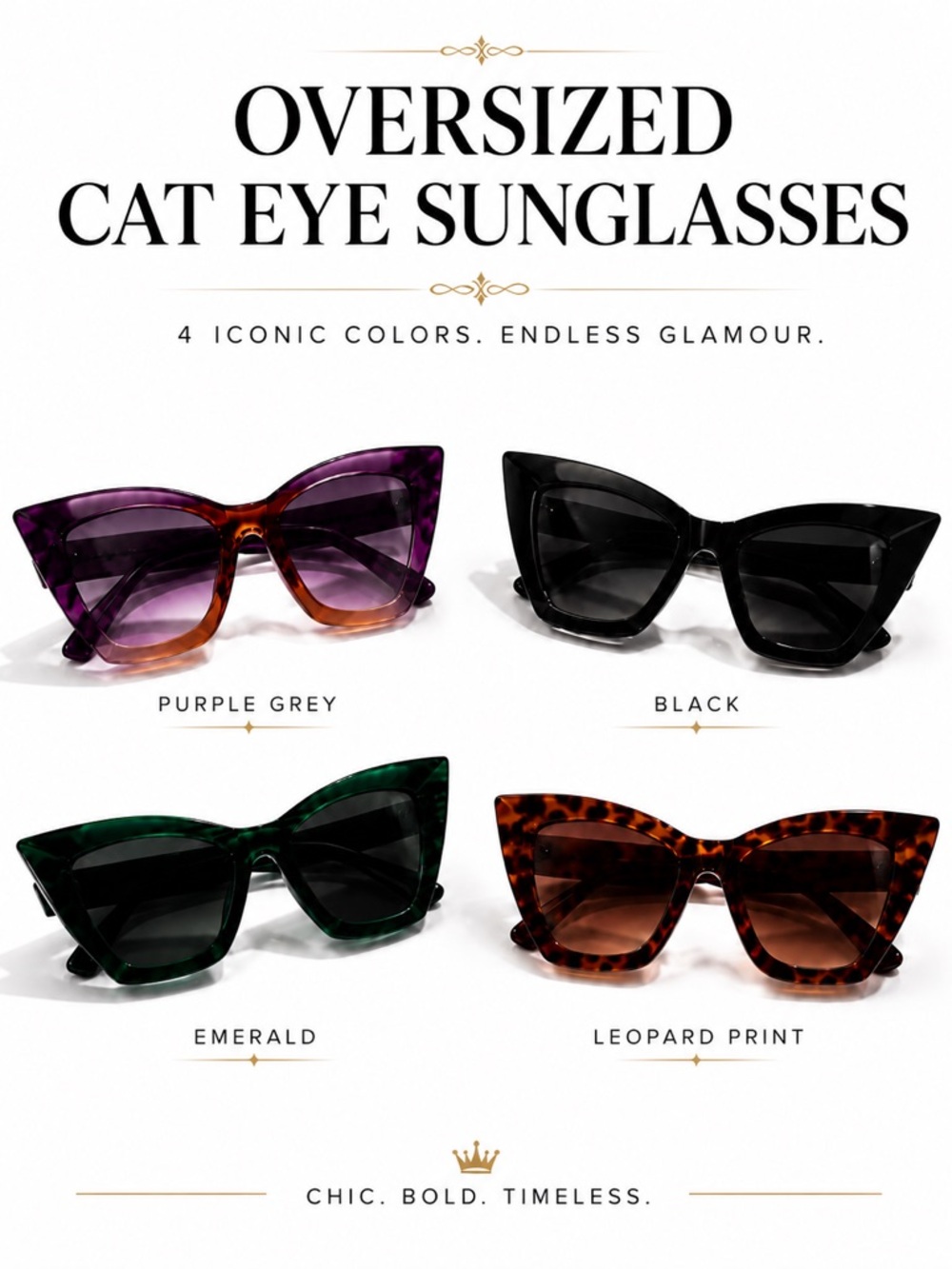 Luxury Glam Old Hollywood Oversized Cat Eye Sunglasses